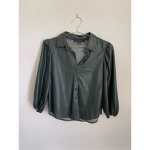 ANDREW MARC NEW YORK Faux Leather Button Down Top Size Small